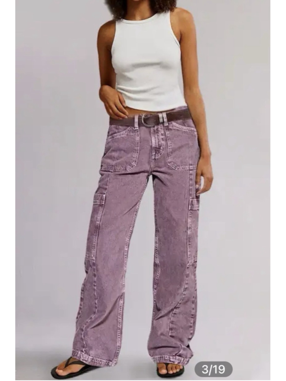 FLAMINGALS Button Detail Mid Waist Straight Leg Cargo Pants Without Belt XL